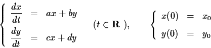 \begin{displaymath}\left\{
\begin{array}{lcl}
\displaystyle\frac{d x}{d t} &=&...
... \\
\noalign{\vskip .2cm}
y(0) &=& y_0
\end{array} \right.
\end{displaymath}