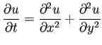 $\displaystyle \frac{\rd u}{\rd t}=\frac{\rd^2 u}{\rd x^2}+\frac{\rd^2 u}{\rd y^2}$